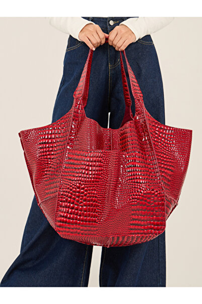 Styli Croc Skin Textured Shoulder Bag with Double Handle