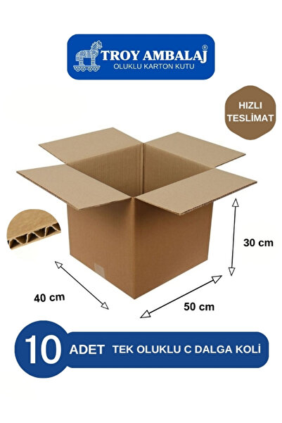 TROY AMBALAJ 50x40x30 Tek Oluklu Kutu C Dalga (10 ADET) Taşıma Taşınma Kolisi...