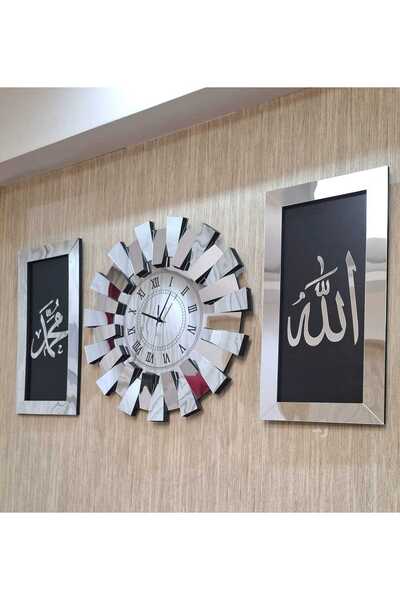 TUĞBArt 3 lü Duvar Saati Piyano Model Allah Muhammed Lafzı Tablo Roma Rakam 3...