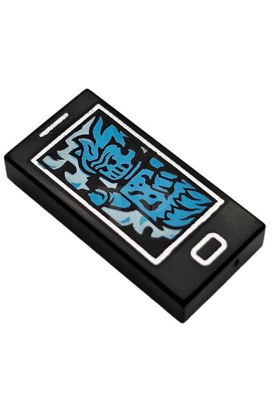 LEGO Moc Accessory - 1X2 Printed Black Tiles Phone Blue Ghost 2 Pieces