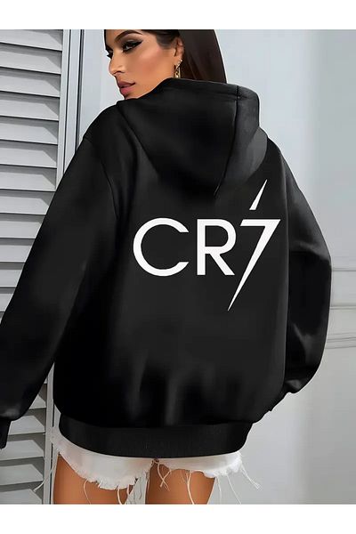 NEW TRENDY COLLECTİON Φούτερ CR7 Graphic Printed KANGAROO με λαιμόκοψη - Άνετο μακρυμάνικο με τσέπες για γυναίκες