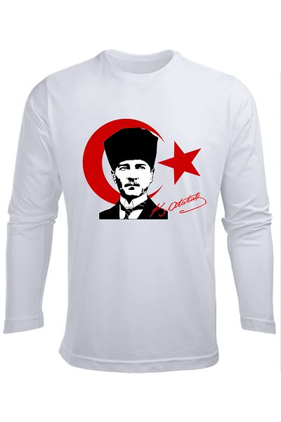 Efendioğlu Design Tricou din bumbac imprimat cu mânecă lungă pentru copii Ataturk și semnătură pentru 23 aprilie