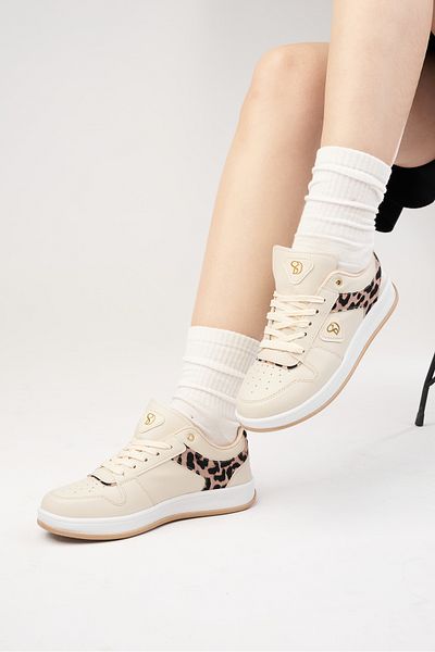 SOLDOY Women's Beige Brown Leopard Orthopedic Sole Comfortable Casual Sports Shoes Sneaker