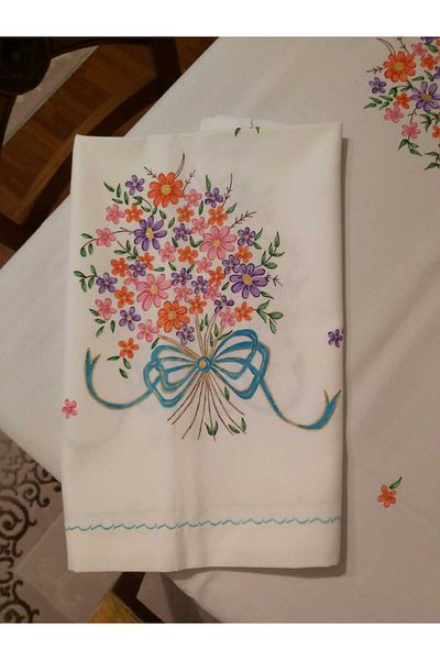 Papatyam Hand Work 1 Refrigerator(146X55) 12 Napkins(32X30) 1 Table(142X138)Lace/Hand Painted Kitchenware Dowry