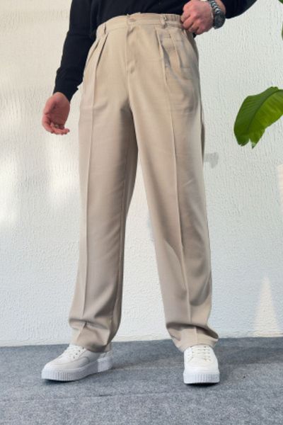 hello7 Baggy Cream Color Stretchy Double Pleated Pants Comfortable Fit New Season