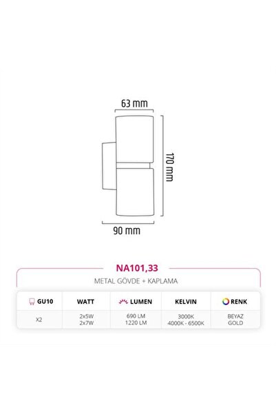 Moda Aydınlatma Çift Yönlü İç Mekan Aplik Beyaz Gold MD-A 5184-33