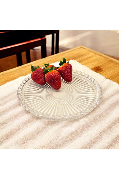 Ornamenti Light Dekorlu, Yuvarlak, Boncuk Kenar, Cam Sunum Tabağı, Şeffaf 19,5 Cm 2'li