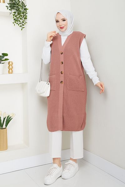 Pamuk Butik Women's Pocketed Button Closure Knitwear Vest