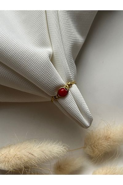 Pel Design Minimal Coral Stone Gold Wire Ring