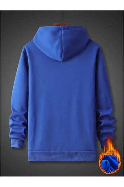 NEW TRENDY COLLECTİON Ανδρικά φούτερ με μπλε κουκούλα Street Fashion με στάμπα «CK», καγκουρό