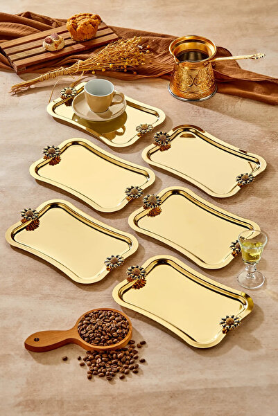 Turkco 6 Pieces Elegan Gold Series Duo Fiore Nero Handle Grip 25X15Cm