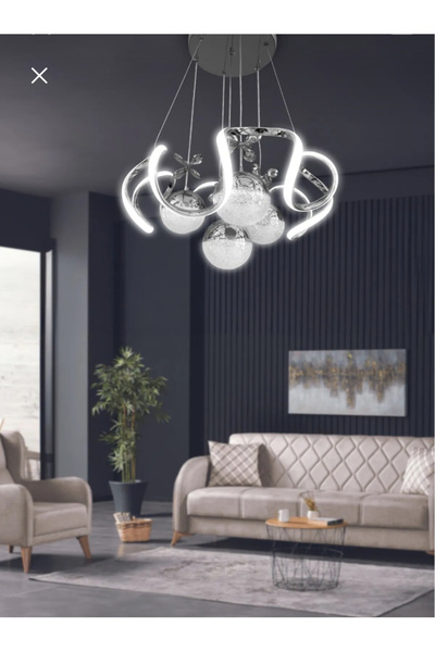 LİLLE AYDINLATMA LED AVİZE Berlin Model KROM-Gümüş 3 RENK IŞIKLI Sarkıt Moder...