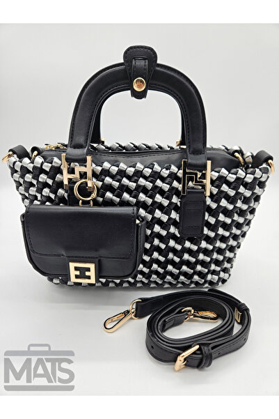 DSN Siyah-Gümüş Örgülü Minimal Çantalı El Ve Omuz Çantası