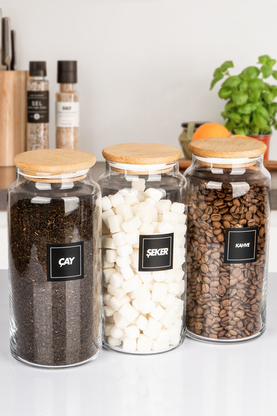 naturelove 3'lü Ahşap Vakumlu Kapaklı 1400 Ml Çay Şeker Kahve  Erzak Saklama ...