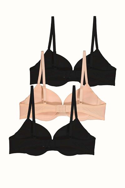 C&City Push up Soft Knitted Bra 3 Pack - Black/Skin C38015