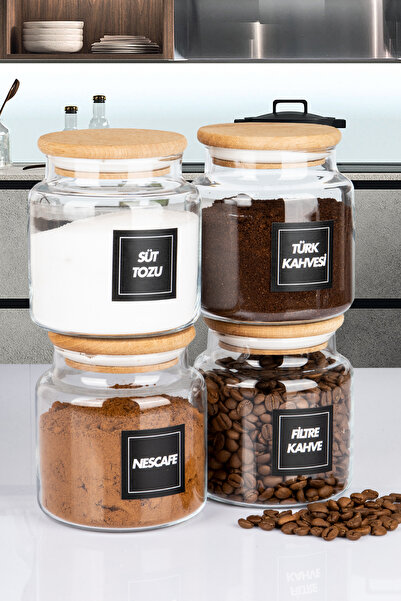 naturelove 4 قطع من مرطبان تخزين الطعام الخشبي سعة 600 مل مع غطاء مفرغ من اله...