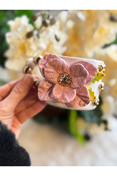 Pernotte El yapımı 24k altın kaplama çiçekli double Türk kahvesi fincanı