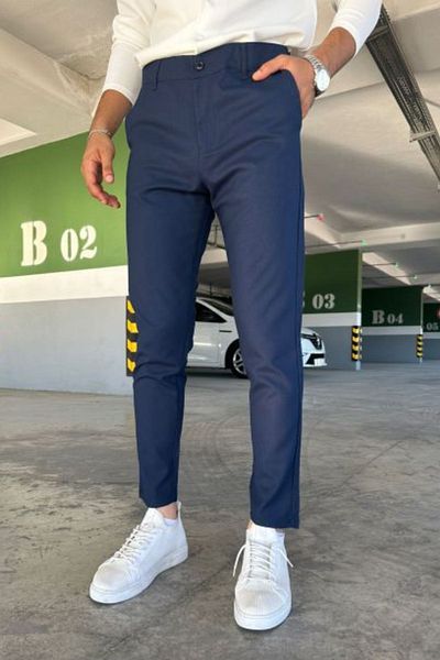 hello7 Men's Quality Navy Blue Color Flexible Italian Cut Suitable for Every Environment Stylish and Comfortable Fabric Trousers