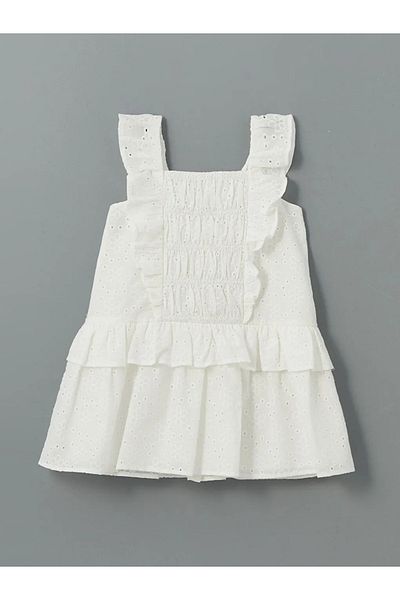 LC Waikiki Lcw Kids White Square Collar Girls' Lace Dress