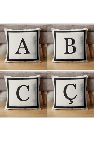 PerdeYap1980 Față de pernă decorativă cadou cu model litera J - 43x43 cm crem-negru