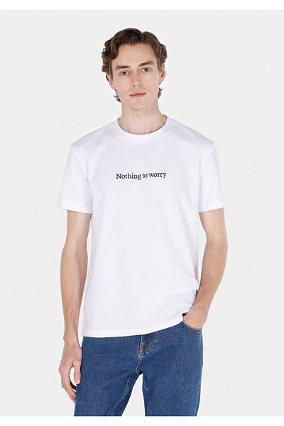Colin's Regular Fit Round Neck Jacquard Men's White Short Sleeve T-Shirt