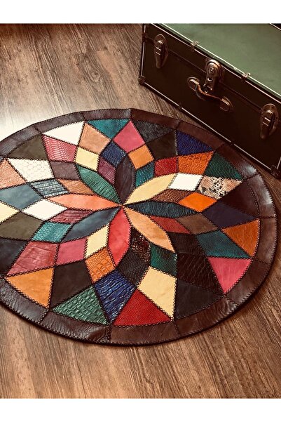 Dekor hakıkı Deri Halı (100cm * 100cm ) yuvarlak