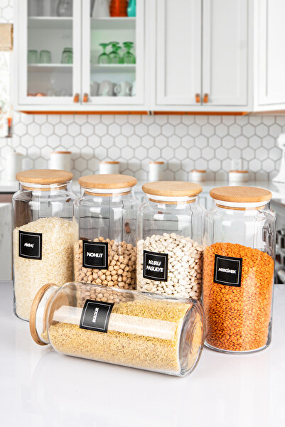 naturelove برطمان تخزين الطعام بغطاء خشبي مفرغ من 5 قطع سعة 1400 ملليتر من ال...