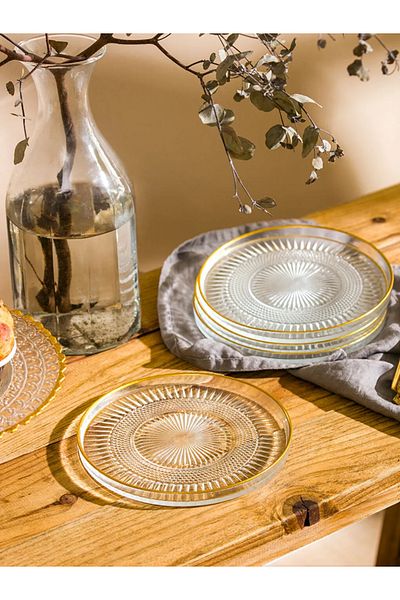 LC Waikiki Lcw Home Colorless Patterned Glass Cake Plate Set 4 Pieces t t