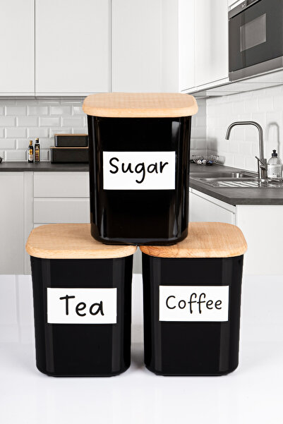 naturelove 3-Piece Wooden Vacuum Lid Square Acrylic Tea Sugar Coffee Food Sto...