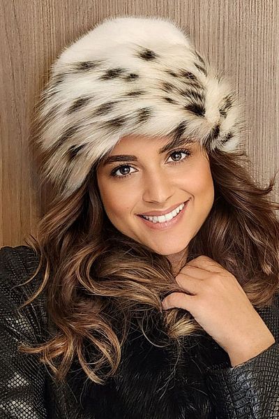 Mağazam Online Premium Russian Heart Hat |   Faux Fur Plush Winter Women's Cap with Feather Adjustable, Ecru Lash