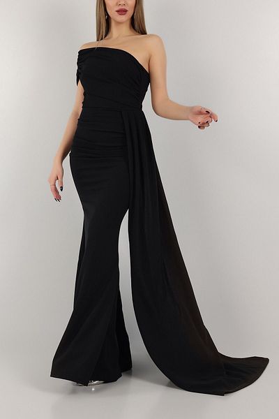 SHEYMA One Shoulder Asymmetrical Design Shawl Detail Maxi Length Evening Dress