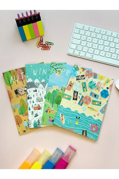 Fly Notes 13X20 cm 64 Pages Unlined School Notebook Set - Memory, Note, Seasons Series