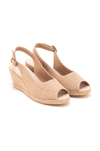Star Tombis Real Handmade Open Toe Back Strap Wedge Heel Linen Straw Espadrille Handmade