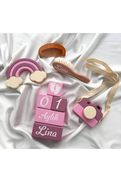 gizeminelemeği Bebek Anı Küpü, Ahşap Anı Küpü, Bebek Tarağı Set