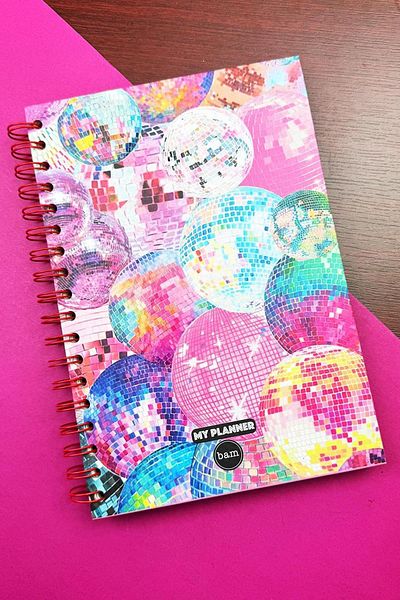 Patladı Gitti Disco Ball Design Spiral Sticker Undated Talking Agenda Weekly Planner Notebook