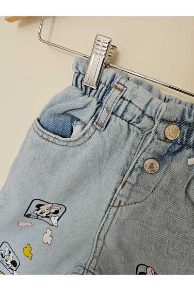 Luviscollectionkids Kız Çocuk Beli Lastikli Yumuşak kumaş Karakter Baskılı Kot Pantolon