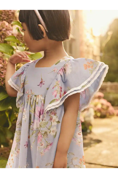 Next Baby Mavi Çiçekli - Melek Kollu %100 pamuklu Trend  Elbise