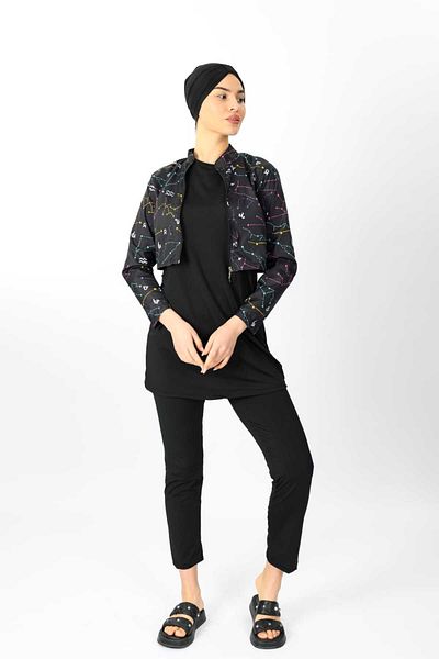 ENDYMION Black Full Closed Jacket Turtleneck Swimsuit