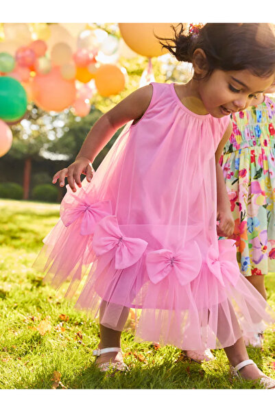 Next Baby Pembe - Kolsuz Fiyonklu File Ağ Parti Özel gün  Elbise