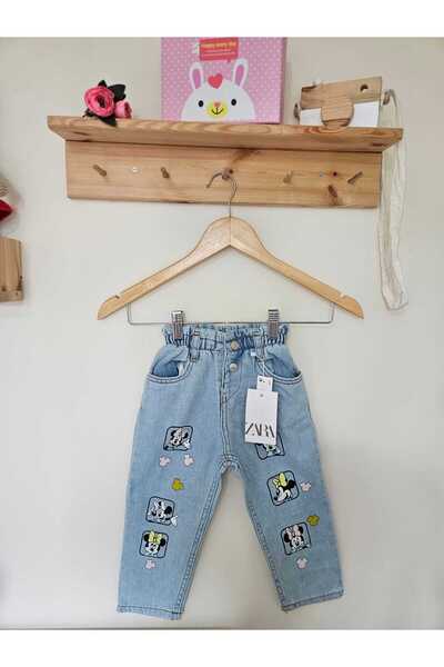 Luviscollectionkids Kız Çocuk Beli Lastikli Yumuşak kumaş Karakter Baskılı Kot Pantolon