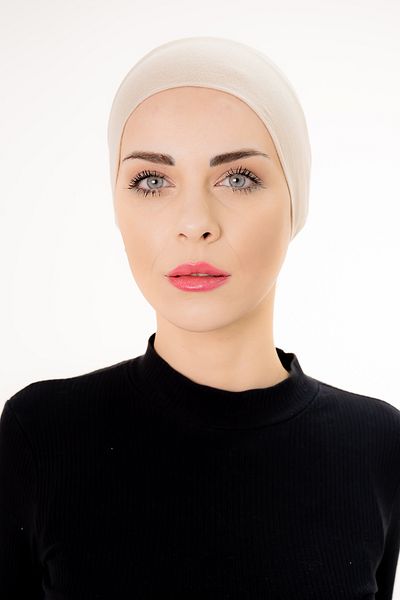 Şalcenneti.com Practical Stone Color Bonnet with Snap-On Front Seamless