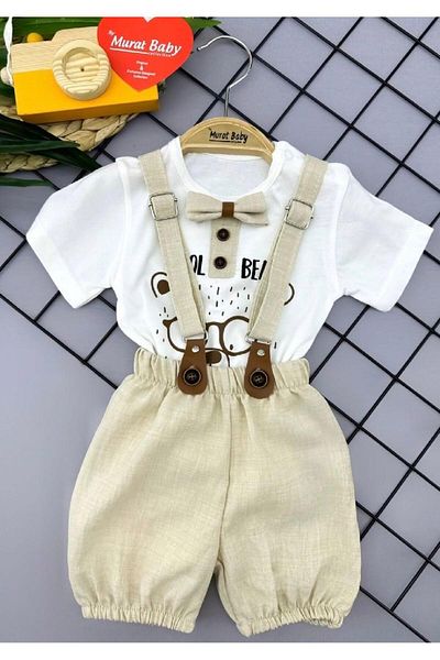 cacobutik Dog Printed Linen Baby Boy Summer Salopette Suit