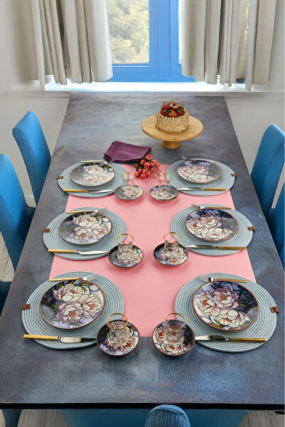 EMBazaar 12 Parça 6 kişilik Alvina Yemek Kahvaltı Pasta Takımı seti Çiçek desenli Sunum Tabağı