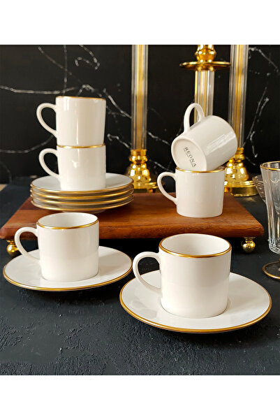 REGNA HOME Fine Living Sena 12 Parça 6 Kişilik Yaldızlı Porselen Kahve Seti