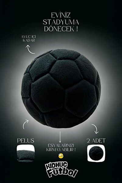 KidHug SİYAH PELUŞ YUMUŞAK TOP 2 ADET EVDE OYNANABİLİR