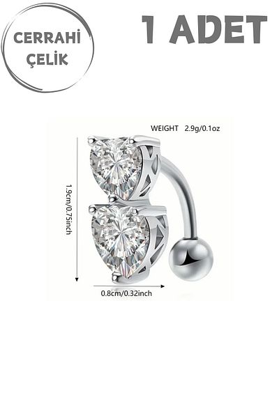 Blisse Piercing Women's Surgical Steel Row Heart Zircon Stone Belly Navel Piercing