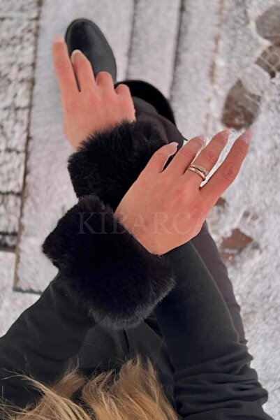 kibarca Siyah Kürk Bileklik  Kolluk Kabarık Manşet Kısa