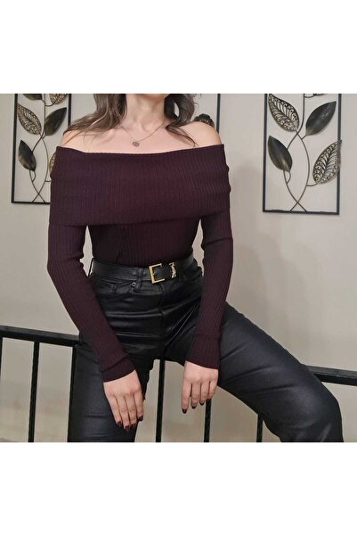 Butik Şal Yaka Mürdüm Kazak