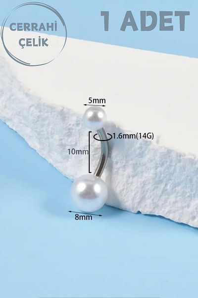 Blisse Piercing Women's Silver Surgical Steel Pearl Rhinestone Belly Navel Piercing