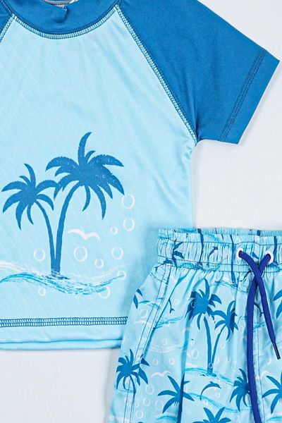 PODIUM GYM Trend New Season Palm Printed Two Piece Diving Fabric -Uv Protection- Shorts-Male Swimsuit